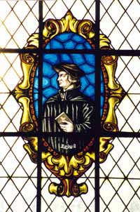 Huldrych Zwingli.
Glas mosaic from the reformed church i Fredericia, Denmark